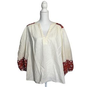 Knox Rose Blouse White with Red and Orange detail